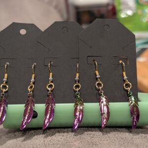 Elegant Gold and Purple Feather Earrings